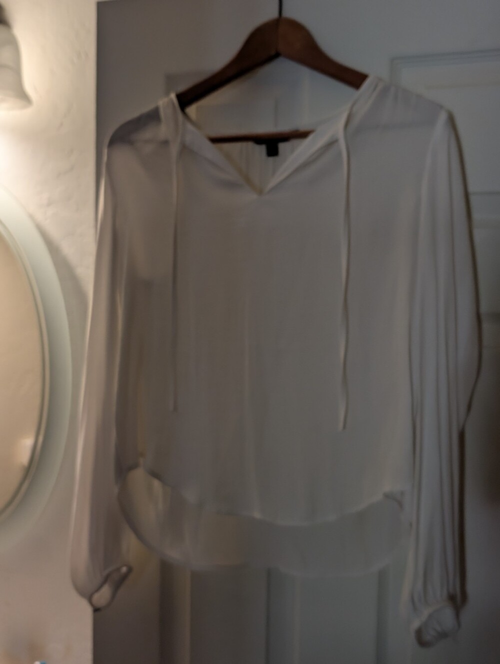 LOFT Cream V-Neck Tie Hooded Blouse